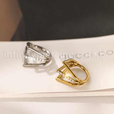 Piercing Argola Gota Titânio Três Fileiras Segmento Articulado Zircônia Cravejada