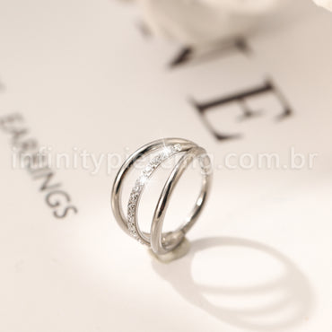 Piercing Argola Três Fileira Titânio Segmento Articulado 1 Fileira Zircônia Cravejada