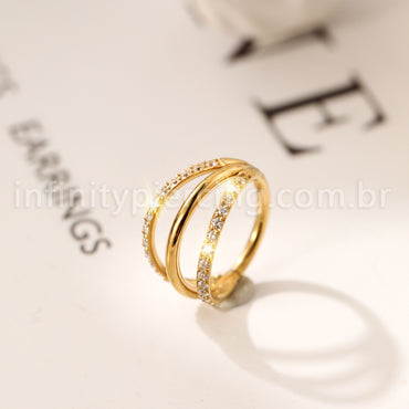 Piercing Argola Três Fileira Titânio Segmento Articulado 2 Fileiras Com Zircônia Cravejada