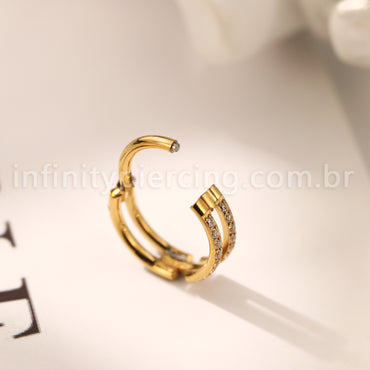 Piercing Argola Titânio Segmento Articulado Zircônia Cravejada 2 Fileiras