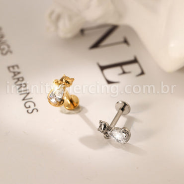 Piercing Labret Titânio Gatinho Zircônia Cravejada
