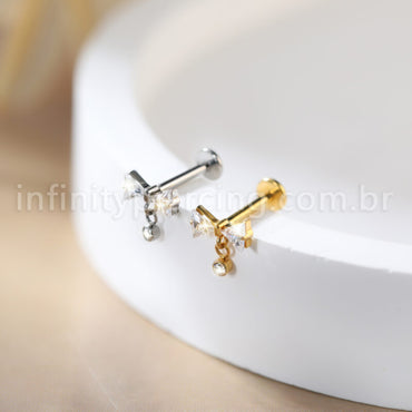 Piercing Labret Titânio Laço Zircônia Cravejada