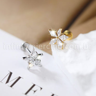 Piercing Labret Titânio Flor Zircônia Cravejada