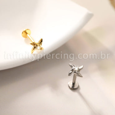 Piercing Labret Titânio Flor 4 Pontas