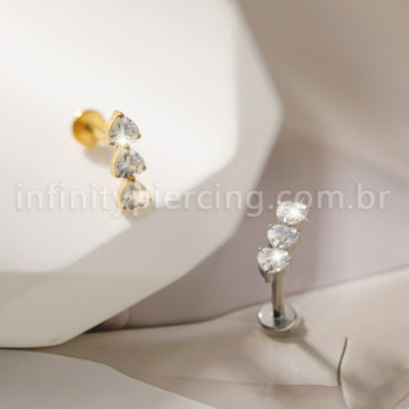Piercing Labret Titânio 3 Corações