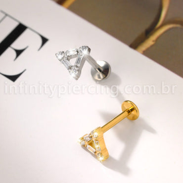 Piercing Labret Titânio Triângulo Zircônia Cravejada