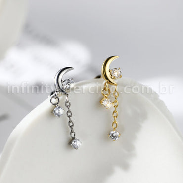 Piercing Labret Titânio Lua Com Correntes Zircônias