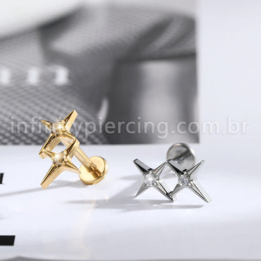 Piercing Labret Titânio Estrela Dupla Zircônia
