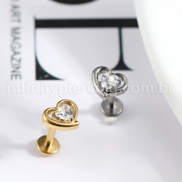 Piercing Labret Titânio Coração Zircônia