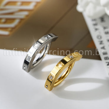 Piercing Argola Para Umbigo Titânio Quadrado Zircônias