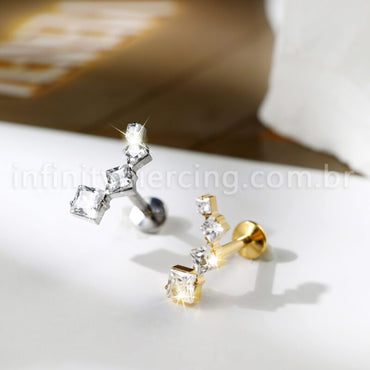 Piercing Labret Titânio 4 Zircônia Quadrado