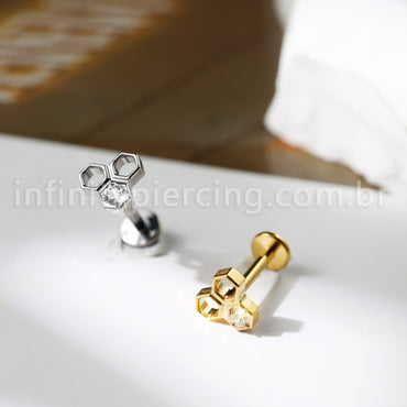 Piercing Labret Favo Titânio Zircônia
