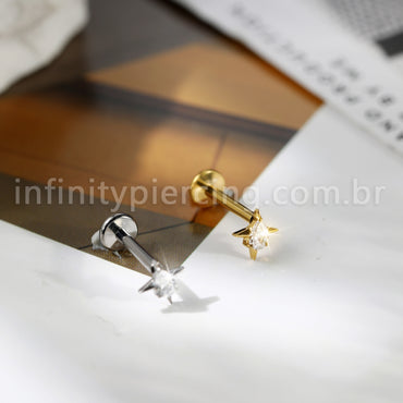 Piercing Labret Titânio Quatro Pontas Zircônia Oval