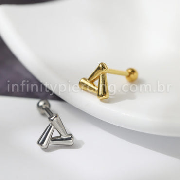 Piercing Minibarbell Aço Cirúrgico Triângulo Vazado Liso