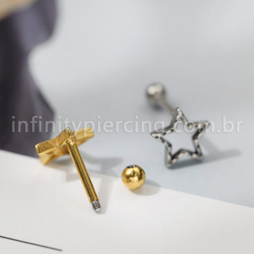 Piercing Minibarbell Aço Cirúrgico Estrela Vazado