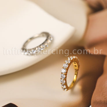 Piercing Argola Titânio Segmento Articulado Zircônia Cravejada Lateral