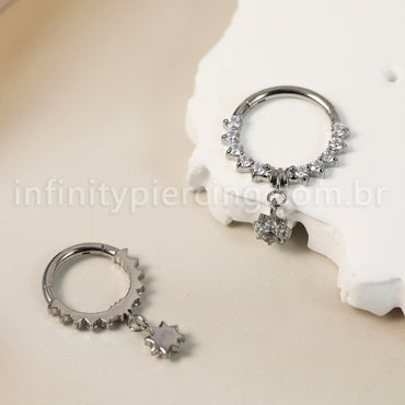 Piercing Argola Titânio Segmento Articulado Zircônia Frontal Com Pingente Flor