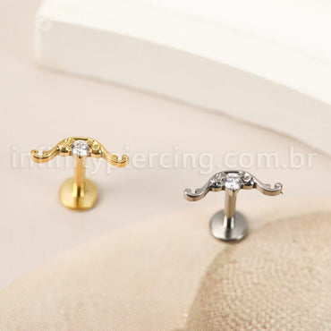 Piercing Labret Titânio Bigode Zircônia Cravejada