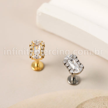 Piercing Labret Titânio Zircónia Cravejada Retangular
