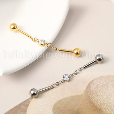 Piercing Transversal Titânio Ponto De Luz Zircônia Cravejada