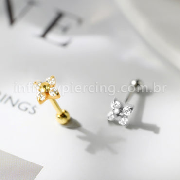 Piercing Minibarbell Aço Cirúrgico Flor Zircônia Cravejada