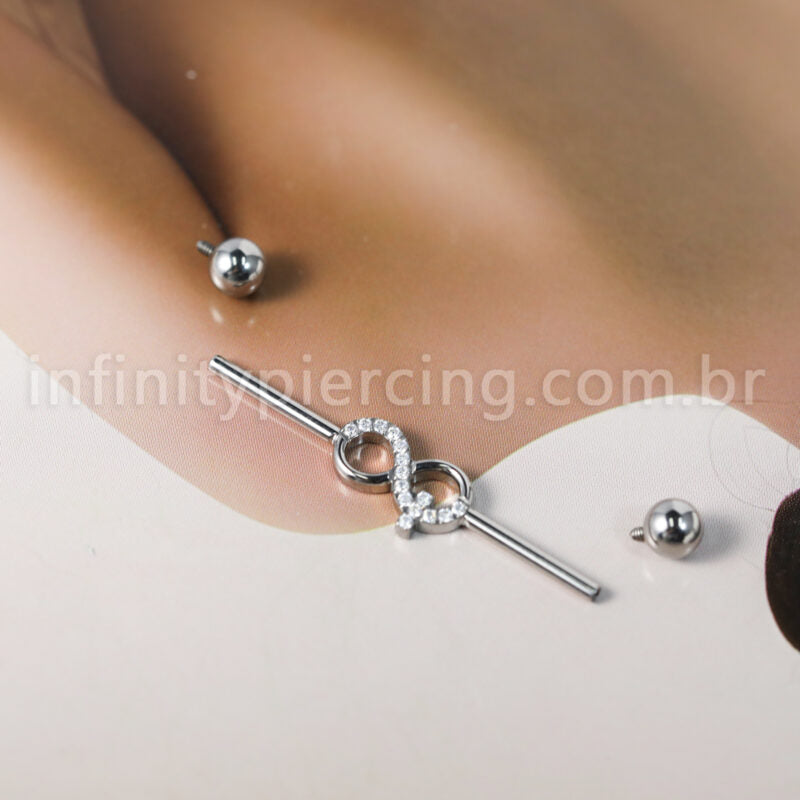 Piercing Transversal Titânio Infinito Zircônia Cravejada