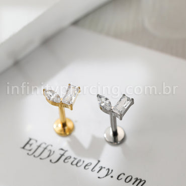 Piercing Labret Titânio 2 Pedras Zircónia Cravejada