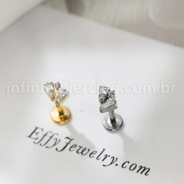 Piercing Labret Titânio 3 Zircônias Cravejadas