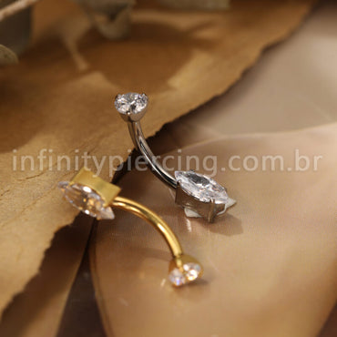 Piercing Banana Titânio Oval Com Pontas Zircônia Cravejada