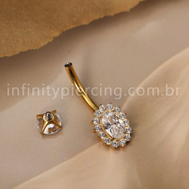 Piercing Banana Titânio Oval Zircônia Cravejada