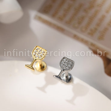 Piercing Labret Titânio Taça De Vinho Com Zircônia Cravejada