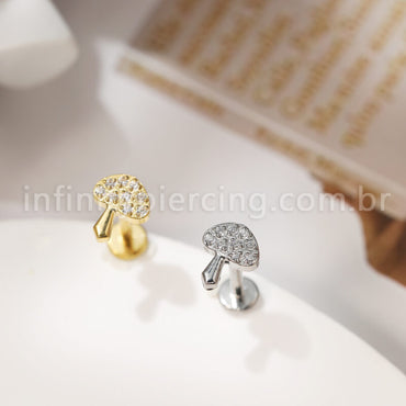 Piercing Labret Titânio Cogumelo Zircônia Cravejada