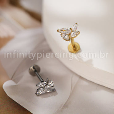 Piercing Labret Titânio Zircónia Cravejada 4 Pedras