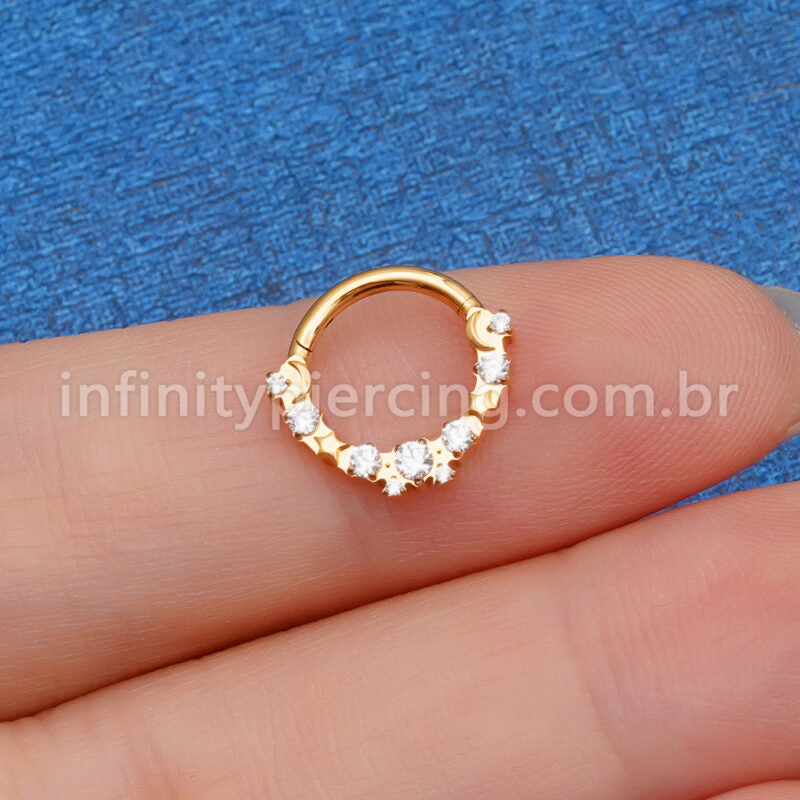 Piercing Argola Titânio Frontal Detalhes Com Zircônia