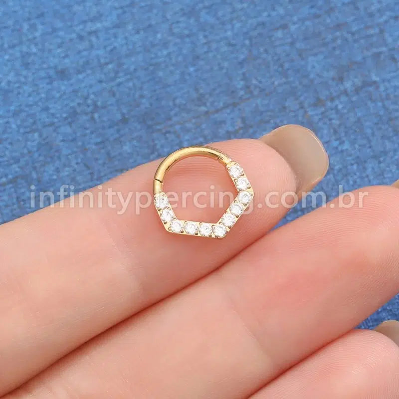 Piercing Argola Titânio Detalhe V Zircônia Frontal