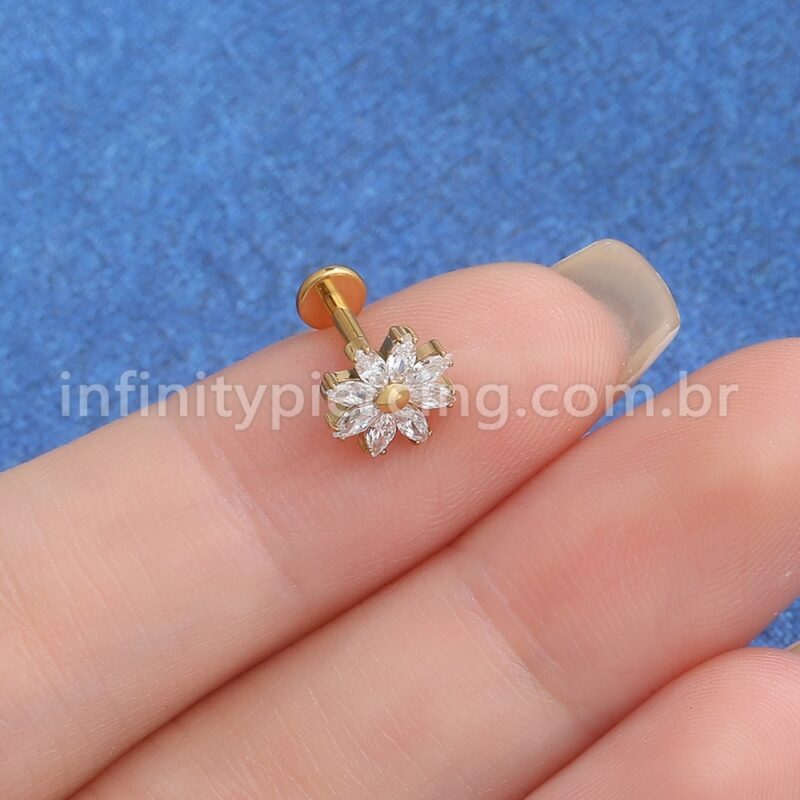 Piercing Labret Aço Cirúrgico Flor Zircônia