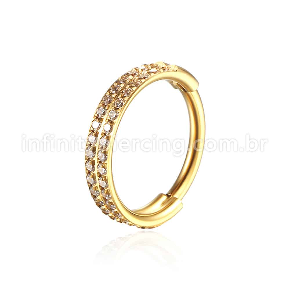 Piercing Argola Segmento Articulado Aço Cirúrgico Zircônia 2 Fileiras