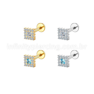 Piercing Labret Aço Cirúrgico Quadrado Zircônia