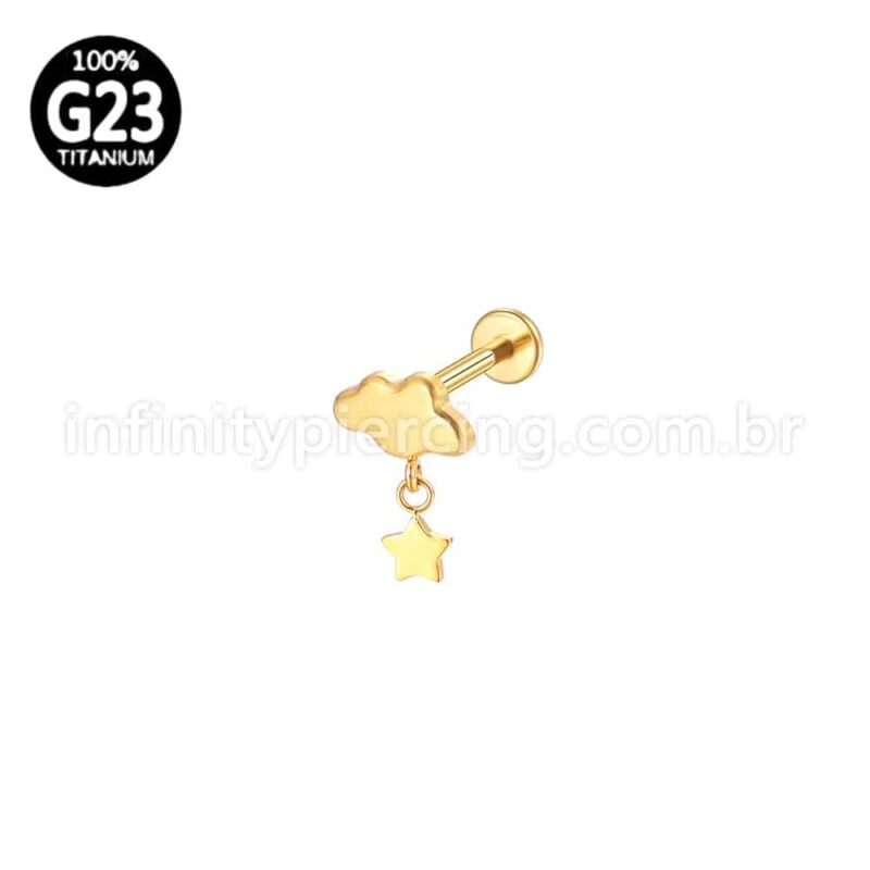 Piercing Labret Titânio Nuvem Com Pingente Estrela