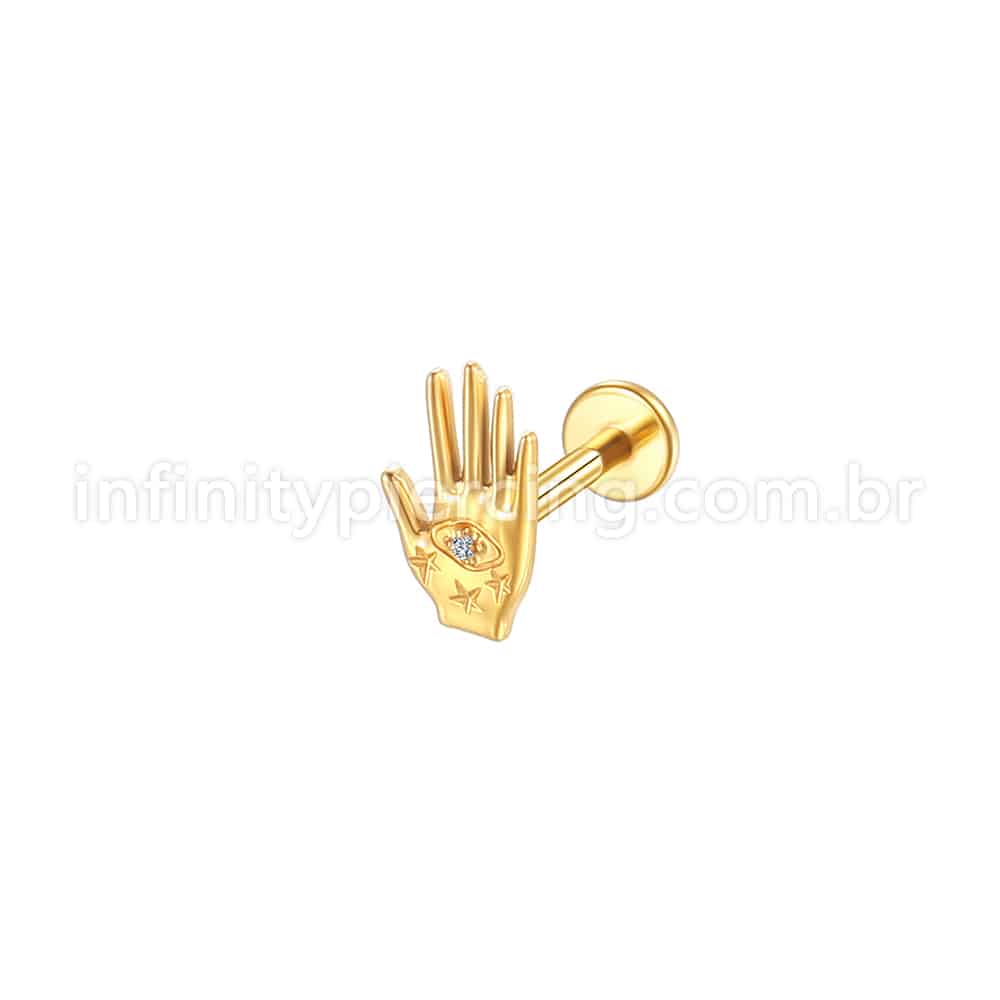 Piercing Labret Aço Cirúrgico Mão Com Zircônia