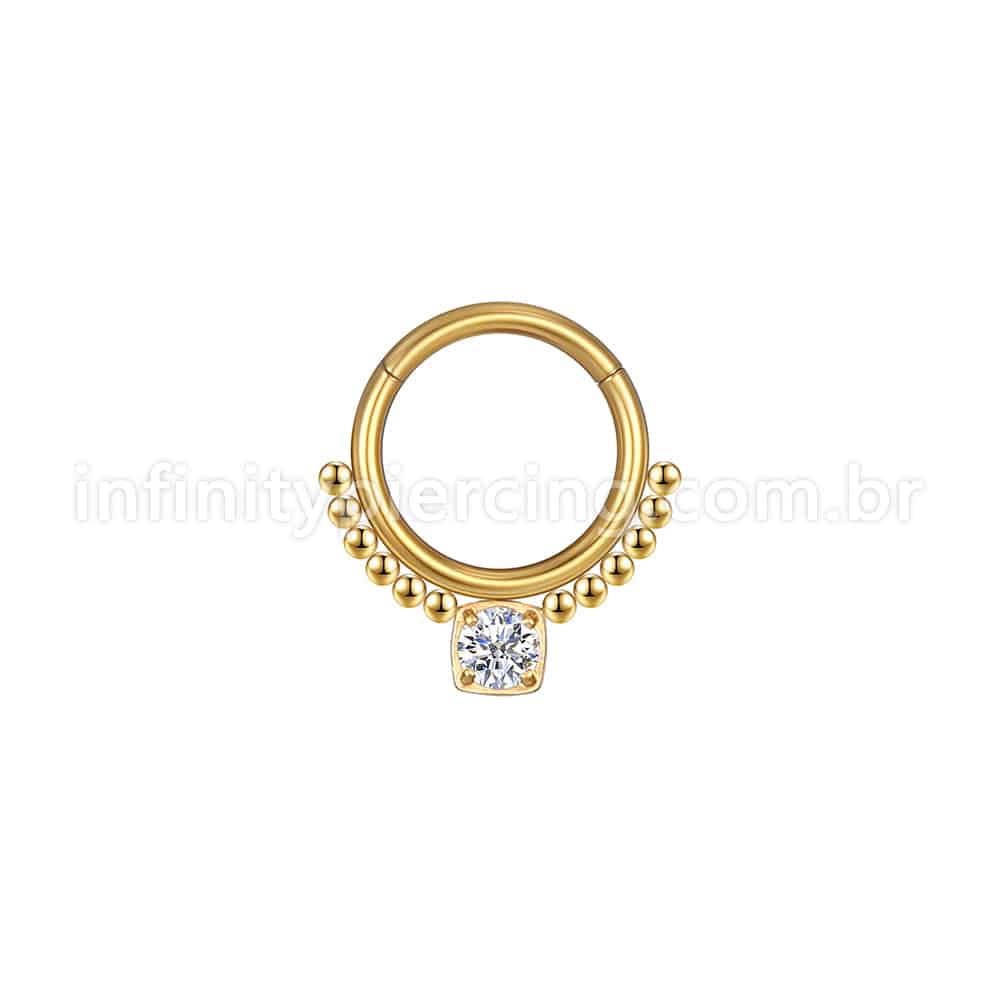 Piercing Argola Aço Cirúrgico Segmento Articulado Bolinhas Zircônia Quadrada Cravejada