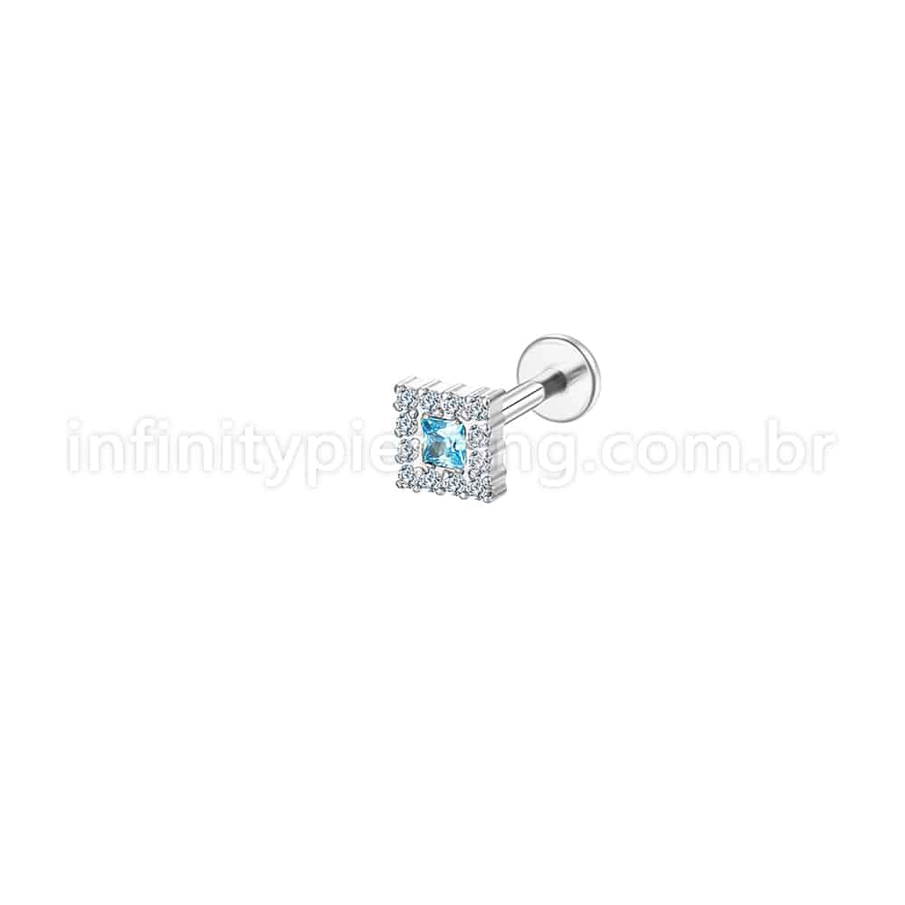 Piercing Labret Aço Cirúrgico Quadrado Zircônia