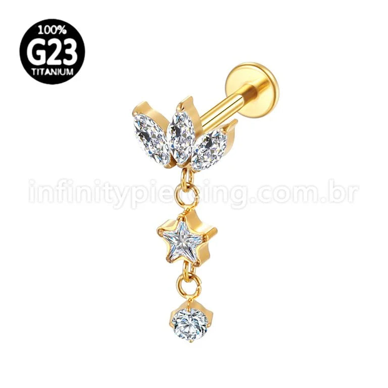 Piercing Labret Titânio Flor Zircônia Cravejada Com Pingente