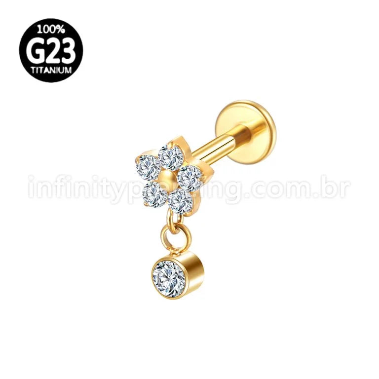 Piercing Labret Titânio Flor Com Pingente Zircônia