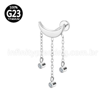 Piercing Labret Titânio Lua Com Corentes Zircônia Cravada