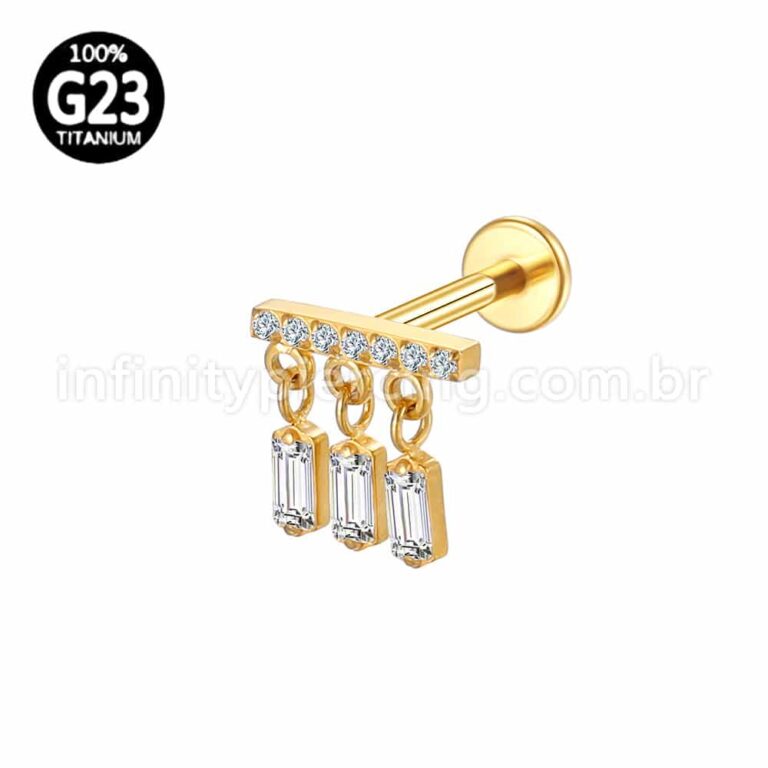 Piercing Labret Titânio Barra Com Pingentes Zircônia Cravejada