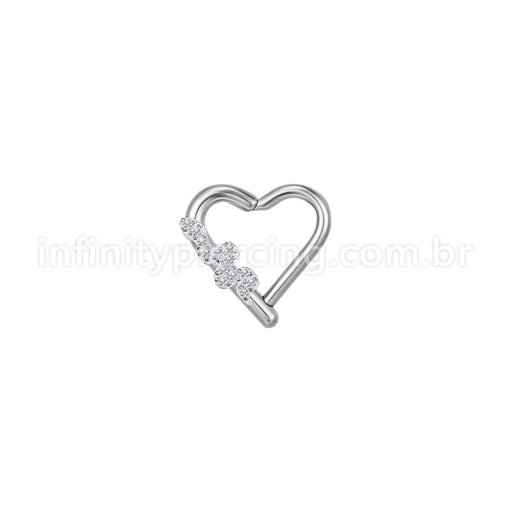 Piercing Coração Aço Cirúrgico Segmento Articulado Cobra Zircônia Cravejada
