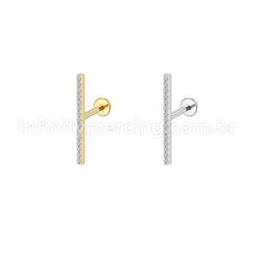Piercing Labret Aço Cirúrgico Barra 20Mm Zircônia Cravejada