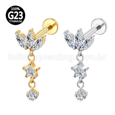 Piercing Labret Titânio Flor Zircônia Cravejada Com Pingente