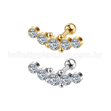 Piercing Minibarbell Aço Cirúrgico 5 Pedras Strass